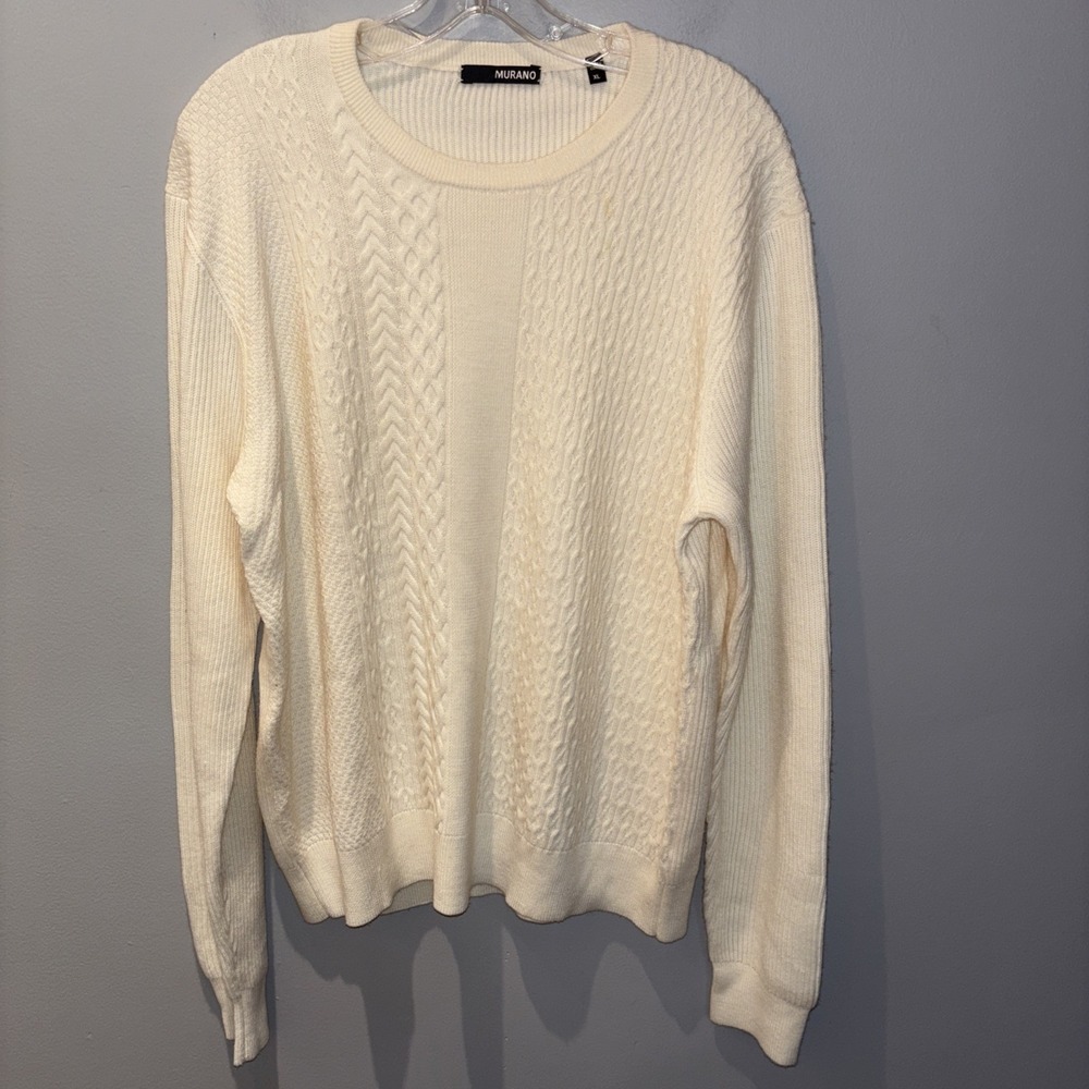 Murano Men's Sz‎ XL Cream Wool Blend Cable Knit Sweater Office Fisherman
